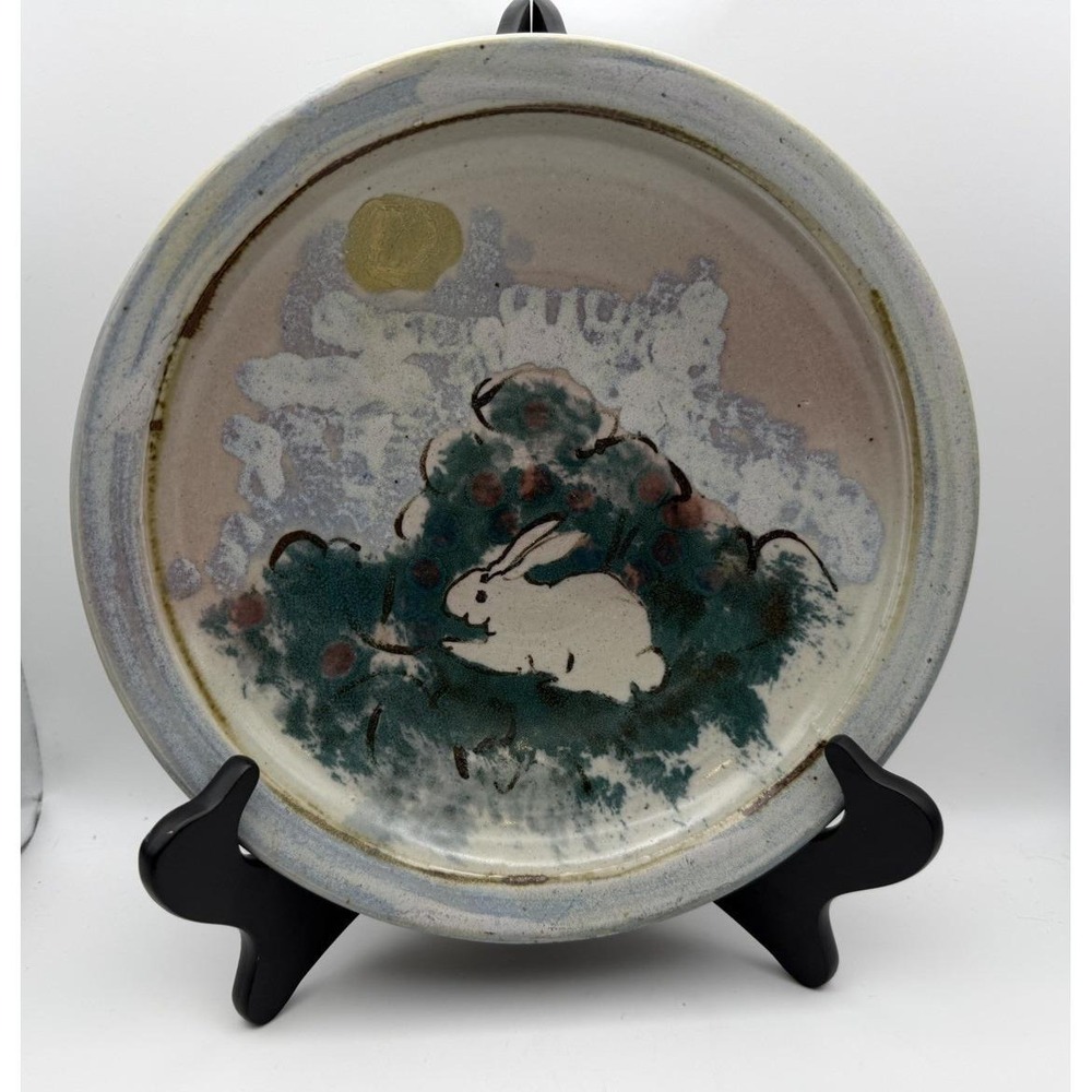 Sheldrake Studio Pottery Bunny Plate 9.25" Signed Easter Rabbit Hand Painted‎